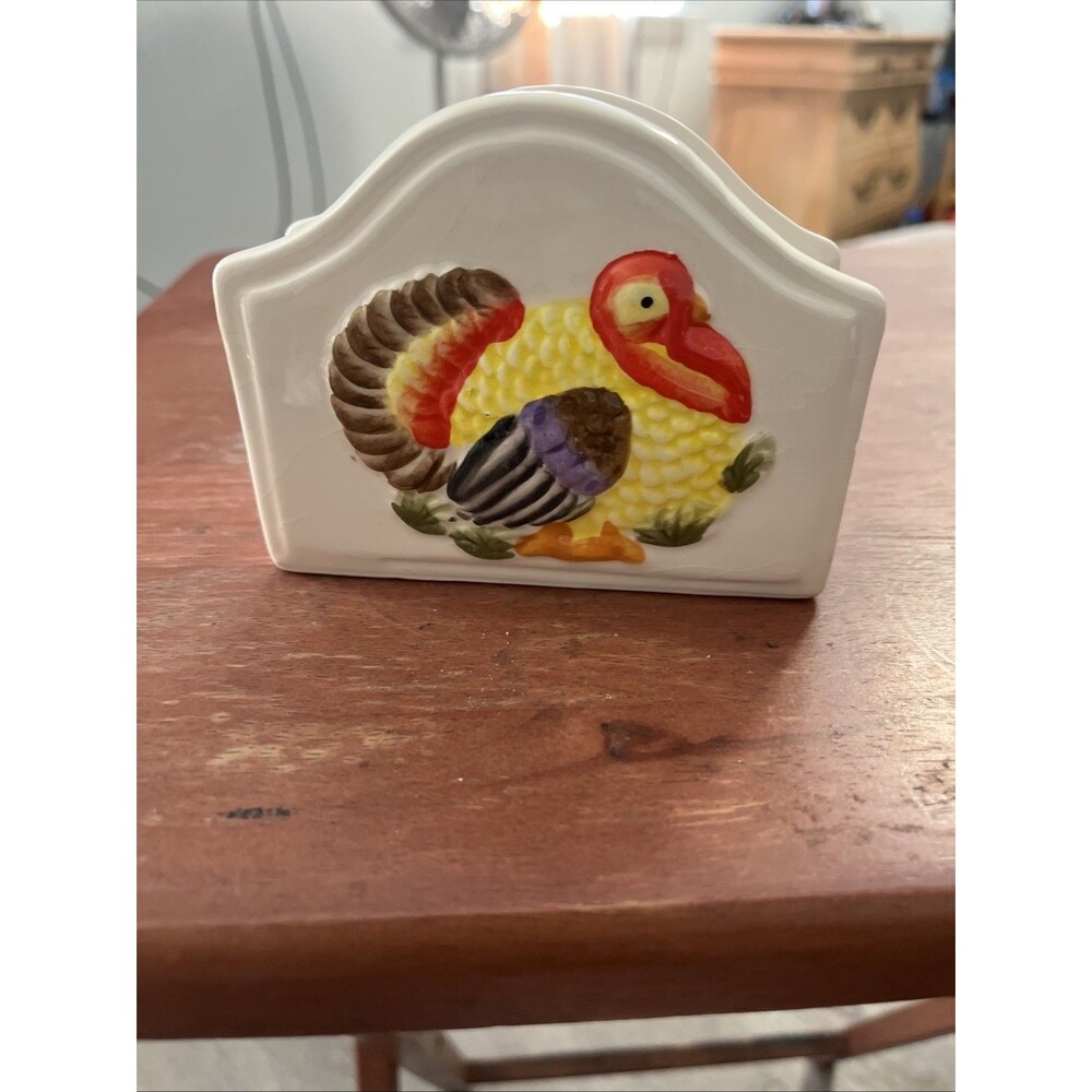Vintage Ceramic Turkey Napkin Holder Thanksgiving Fall Harvest Table Decor